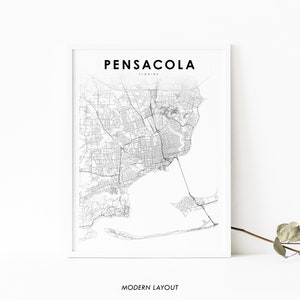 Pensacola Area FL Map Print, Florida USA Map Art Poster, Panhandle City Street Road Map Print, Kinderkamer Muur Kantoor Decor, Afdrukbare kaart
