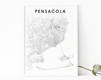 Pensacola Area FL Map Print, Florida USA Map Art Poster, Panhandle City Street Road Map Print, Nursery Room Wall Office Decor, Printable Map