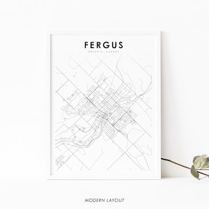Fergus Ontario Map Print, ON Canada Map Art Poster, Wellington, City Street Road Map Print, Nursery Room Wall Office Decor, Printable Map