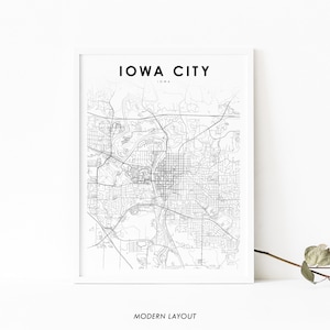 Impressão de mapa de Iowa City IA, pôster de arte de mapa de Iowa EUA, UI UIowa, impressão de mapa de ruas de estradas da cidade, decoração de escritório de parede de sala de berçário, mapa para impressão