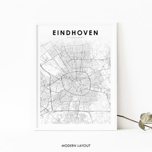 Eindhoven Nederland Kaart Print, Kaart Art Poster, Nederland Holland City Street Road Map Print, Kinderkamer Muur Kantoor Decor, Afdrukbare kaart
