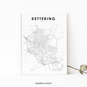 Kettering Inglaterra Reino Unido Mapa Impresión, Reino Unido Reino Unido Mapa Arte Cartel, City Street Road Map Impresión, Decoración de la oficina de la pared de la guardería, Mapa imprimible