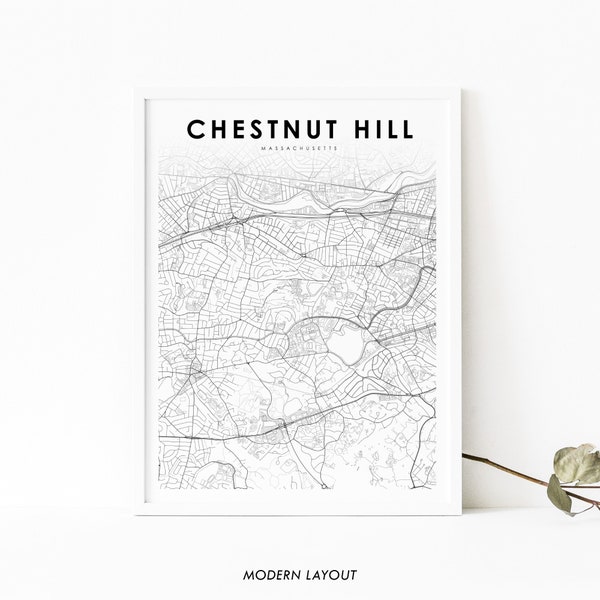 Chestnut Hill MA Map Print, Massachusetts USA Map Art Poster, Boston, City Street Road Map Print, Nursery Room Office Wall Decor, Printable