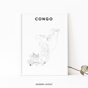Republic of the Congo  Map Print, Road Map Art Poster, Congo-Brazzaville Africa Map Art, Nursery Room Wall Office Decor, Printable Map