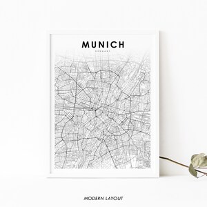 München Deutschland Karte Print, Karte Kunst Poster, München Bayern, Stadt Straße Straßenkarte Druck, Kinderzimmer Wand Büro Dekor, druckbare Karte