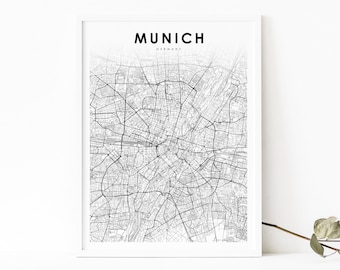 Munich Germany Map Print, Map Art Poster, München Bavaria, City Street Road Map Print, Nursery Room Wall Office Decor, Printable Map