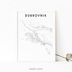 Impressão de mapa de Dubrovnik Croácia, pôster de arte de mapa, Dubrovnik-Neretva, impressão de mapa de estradas de ruas da cidade, decoração de parede de quarto de berçário, mapa para impressão