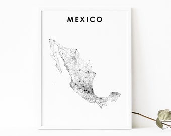 Mexico Map Print, Road Map Poster, México Estados Unidos Mexicanos Mexico City Map Art, Nursery Room Wall Office Decor, Printable Map