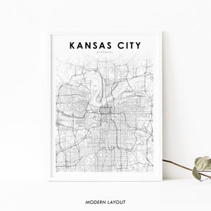 Impressão de mapa MO da área de Kansas City, pôster de arte de mapa de Missouri EUA, impressão de mapa de estradas de ruas da cidade, decoração de escritório de parede de quarto de berçário, mapa para impressão