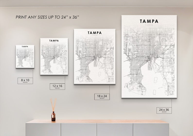 Tampa FL Map Print, Florida USA Map Art Poster, Tampa Bay Area City Street Road Map Print, Nursery Room Wall Office Decor, Printable Map image 5