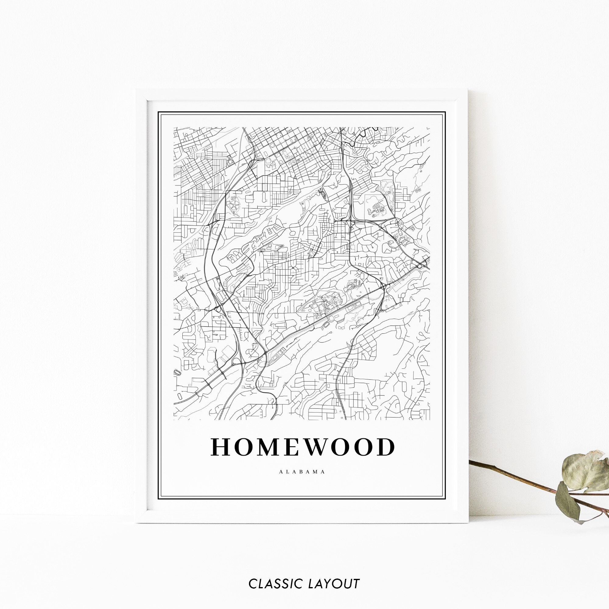 Homewood AL Map Print Alabama USA Map Art Poster Birmingham Etsy