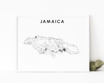 Jamaica Map Print, Country Road Map Poster, Kingston Jamaica Caribbean Map Art, Nursery Room Wall Office Decor, Printable Map