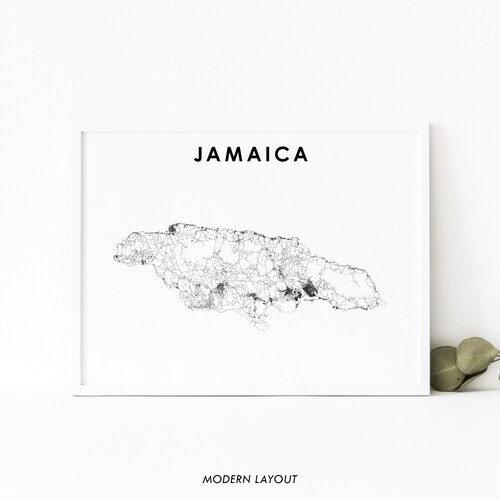 Jamaica Map Print Country Road Map Poster Kingston Jamaica Etsy