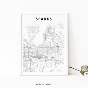 Sparks NV Kaart Print, Nevada USA Kaart Art Poster, Reno Washoe, City Street Road Map Print, Kinderkamer Muur Kantoor Decor, Afdrukbare kaart