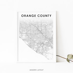 Orange County CA carte impression, California USA carte Art affiche, ville rue route carte impression, pépinière chambre mur bureau Decor, carte imprimable
