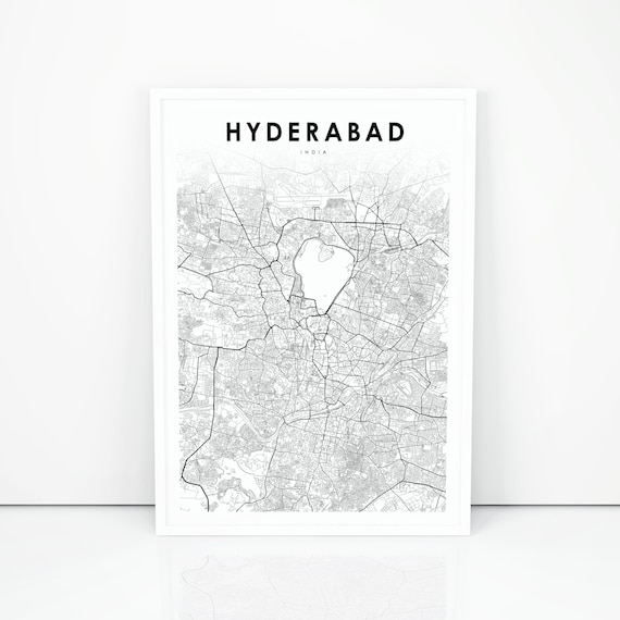 Hyderabad India Map Print Map Art Poster Telangana City Etsy