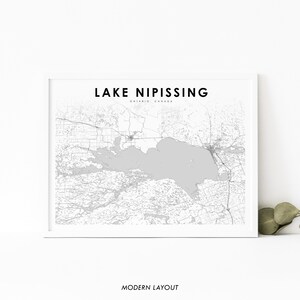 Impression de carte du lac Nipissing Ontario, ON Canada carte Art affiche, North Bay, City Street Road Map Print, Nursery Room Office Wall Decor, imprimable