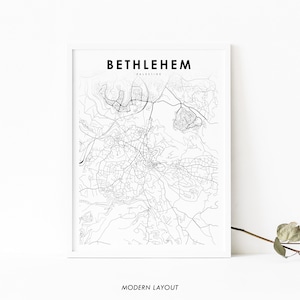 Impressão de mapa de Belém Palestina, pôster de arte de mapa, Beit Lahm Jبيت لحم, impressão de mapa de estradas de ruas da cidade, decoração de parede de quarto de berçário, mapa para impressão
