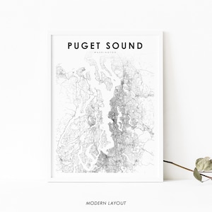 Puget Sound WA Karte Print, Washington USA Karte Kunst Poster, Seattle, City Street Road Map Print, Kinderzimmer Wand Büro Dekor, druckbare Karte
