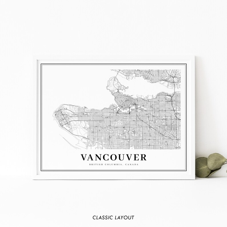 Vancouver BC Map Print, British Columbia Canada Map Art Poster, City Road Street Map Print, Nursery Room Wall Office Decor, Printable Map image 2