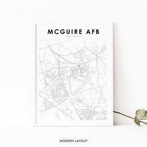 McGuire AFB NJ Map Print, Air Force Base New Jersey USA, Army Base Poster, Military Base Map Art Office Wall Decor, Minimalist Printable Map