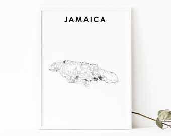 Jamaica Map Print, Country Road Map Poster, Kingston Jamaica Caribbean Map Art, Nursery Room Wall Office Decor, Printable Map