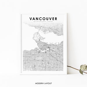 Impresión de mapas del centro de Vancouver BC, cartel de arte de mapas de Columbia Británica de Canadá, impresión de mapas de la ciudad, decoración de la oficina de la pared de la sala de guardería, mapa imprimible