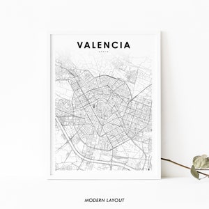 Downtown Valencia Spain Map Print, Map Art Poster, València España City Street Road Map Print, Nursery Room Wall Office Decor, Printable Map