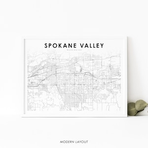 Spokane Valley WA kaart afdrukken, Washington USA kaart Art Poster, City Street routekaart afdrukken, kinderkamer muur Office Decor, afdrukbare kaart