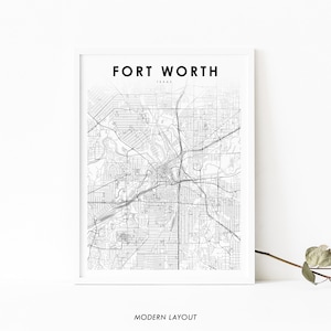 Downtown Fort Worth TX Map Print, Texas USA Map Art Poster, City Street Road Map Print, Nursery Room Wall Office Decor, Printable Map