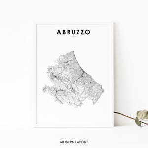 Impressão de mapa da Itália de Abruzzo, pôster de arte de mapa rodoviário, arte de mapa de Abruzzi Abbrùzzu Italia, Pescara L'Aquila, decoração de parede de escritório, mapa para impressão