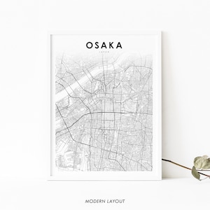 Impressão de mapa de Osaka Japão, pôster de arte de mapa, 大阪 大阪市 関西 日本 Kansai, impressão de mapa de estradas da cidade, decoração de parede de quarto de berçário, mapa para impressão
