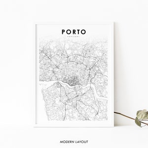 Porto Portugal kaart afdrukken, kaart kunst poster, stad straat routekaart afdrukken, kinderkamer muur kantoor decor, afdrukbare kaart