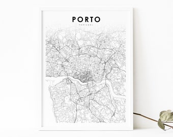 Impression de carte de Porto Portugal, affiche d'art de carte, impression de carte routière de rue de ville, décor de bureau de mur de salle de pépinière, carte imprimable