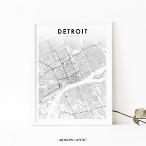 Detroit MI Map Print, Michigan USA Map Art Poster, City Street Road Map Print, Nursery Room Wall Office Decor, Printable Map