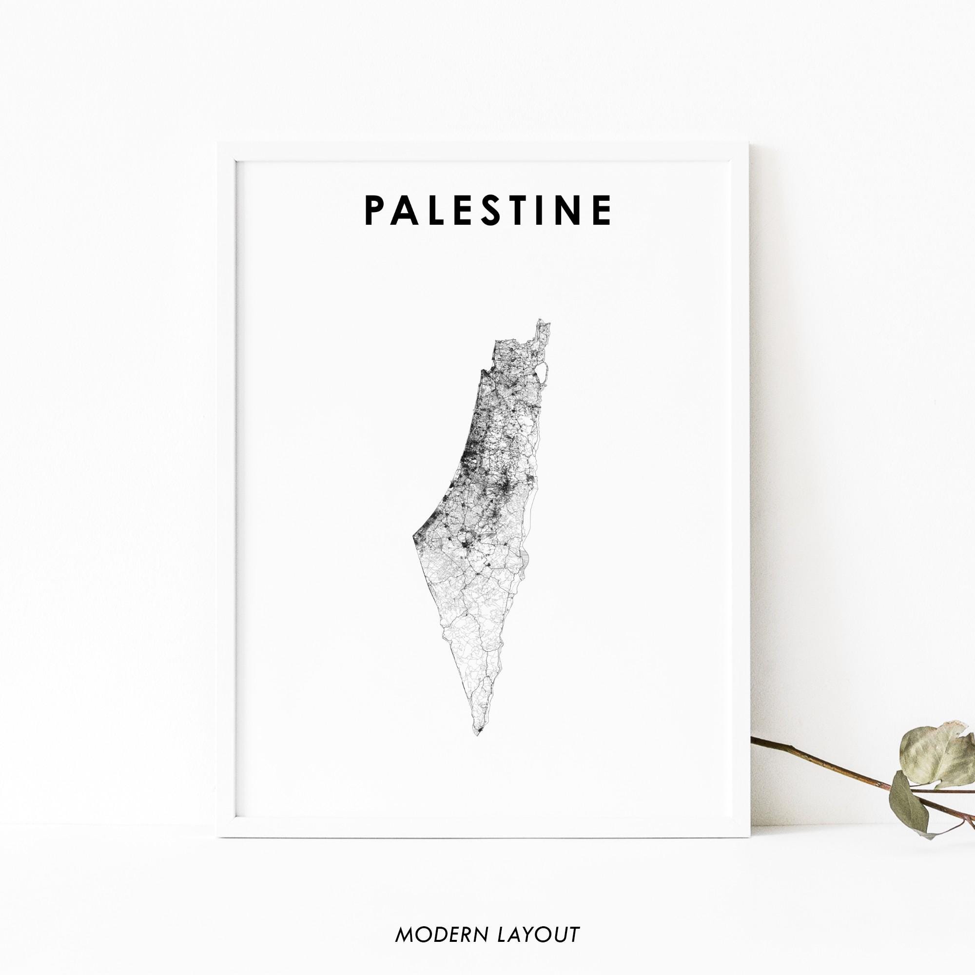 Historic Palestine Map Print, Road Map Poster, دولة فلسطين Jerusalem Gaza, City Map Art, Nursery Room Office Wall Decor, Printable Map