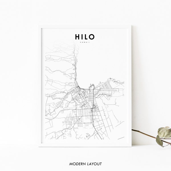 Hilo HI Map Print, Hawaii USA Map Art Poster, Hawaiʻi Map Art, City Street Road Map Print, Nursery Room Wall Office Decor, Printable Map