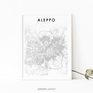 Impressão de mapa de Aleppo Síria, pôster de arte de mapa, impressão de mapa de estrada de rua da cidade, decoração de escritório de parede de berçário, mapa imprimível