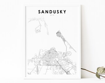 Sandusky OH Map Print, Ohio USA Map Art Poster, Lake Erie, City Street Road Map Print, Nursery Room Wall Office Decor, Printable Map