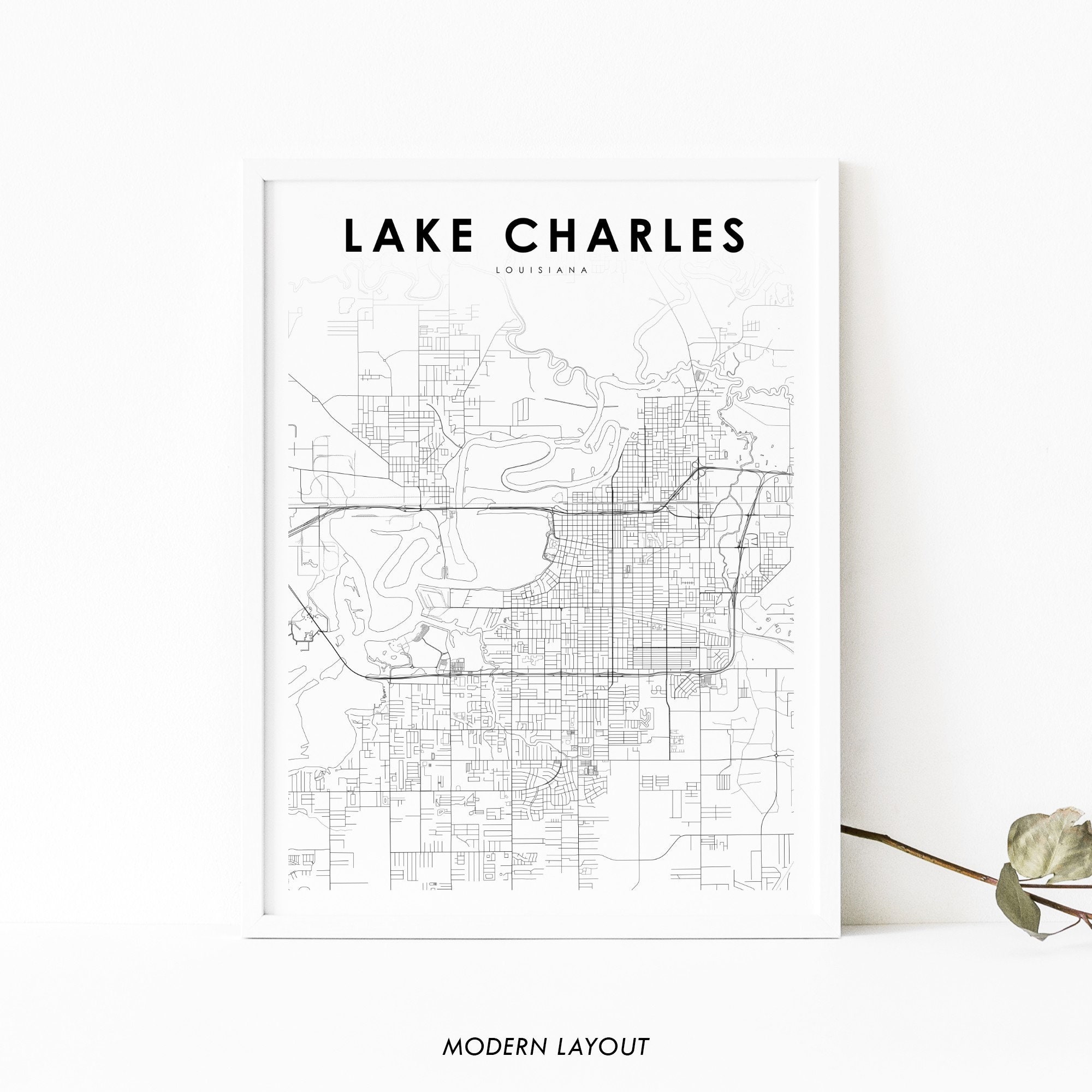Lake Charles LA Map Print Louisiana USA Map Art Poster City Etsy