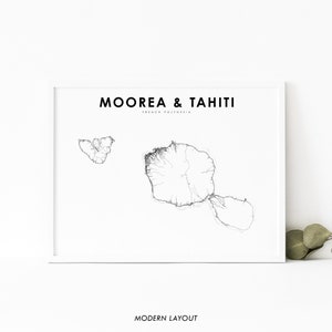 Moorea und Tahiti Karte Druck, Französisch Polynesien Karte Kunst Poster, Stadt Straße Straßenkarte Druck, Kinderzimmer Wand Büro Dekor, druckbare Karte