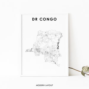 DR Kongo Karte Druck, Straßen Karte Kunst Poster, DR Kongo Demokratische Republik Kongo Afrika Karte Kunst, Kinderzimmer Wand Büro Dekor, druckbare Karte