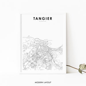 Impression de carte de Tanger Maroc, affiche d'art de carte, impression de carte routière de rue de ville de Tingis Tanger Tanger, décor de bureau de mur de salle de pépinière, carte imprimable