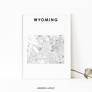 Impression de carte du Wyoming, impression de carte routière d'état, affiche d'art de carte de WY USA États-Unis, décor de bureau de mur de salle de pépinière, carte imprimable