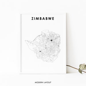 Zimbabwe kaart afdrukken, land routekaart poster, Harare Afrika kaart kunst, kinderkamer muur kantoor decor, afdrukbare kaart