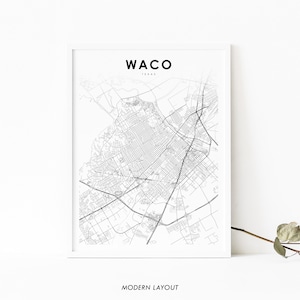 Waco TX Map Print, Texas USA Map Art Poster, McLennan County, City Street Road Map Print, Nursery Room Wall Office Decor, Printable Map