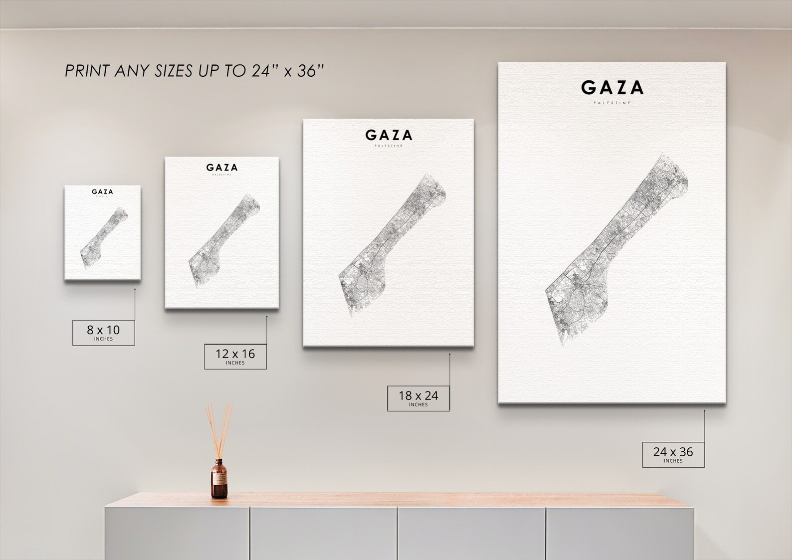 Gaza Print Gaza Strip Palestine Map Print, Road Map Print, قطاع غزة Gaza City ...