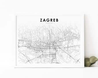 Zagreb Croatia Map Print, Map Art Poster, Medvednica, City Street Road Map Print, Nursery Room Wall Office Decor, Printable Map