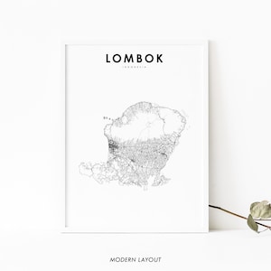 Lombok, Indonesië kaart afdrukken, Bali West Nusa Tenggara wegenkaart kunstposter, Gili-eilanden kaart kunstafdruk, kamer kantoor muur decor, afdrukbare kaart