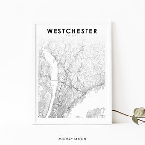 Westchester County NY Karte Druck, New York USA Karte Kunst Poster, Stadt Straße Straße Karte Druck, Kinderzimmer Wand Büro Dekor, druckbare Karte